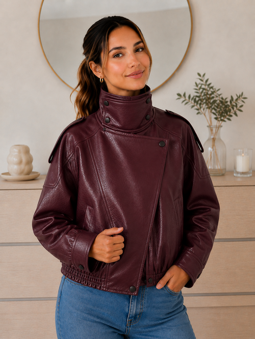 Chaqueta Moto de Cuero Sintético — Mujer