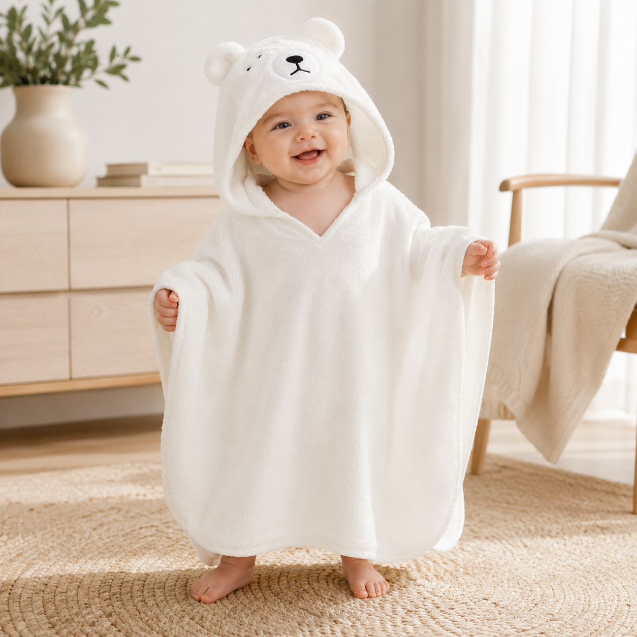 Toalla Poncho Bebé - Blanco Diseño 1 Vista 2