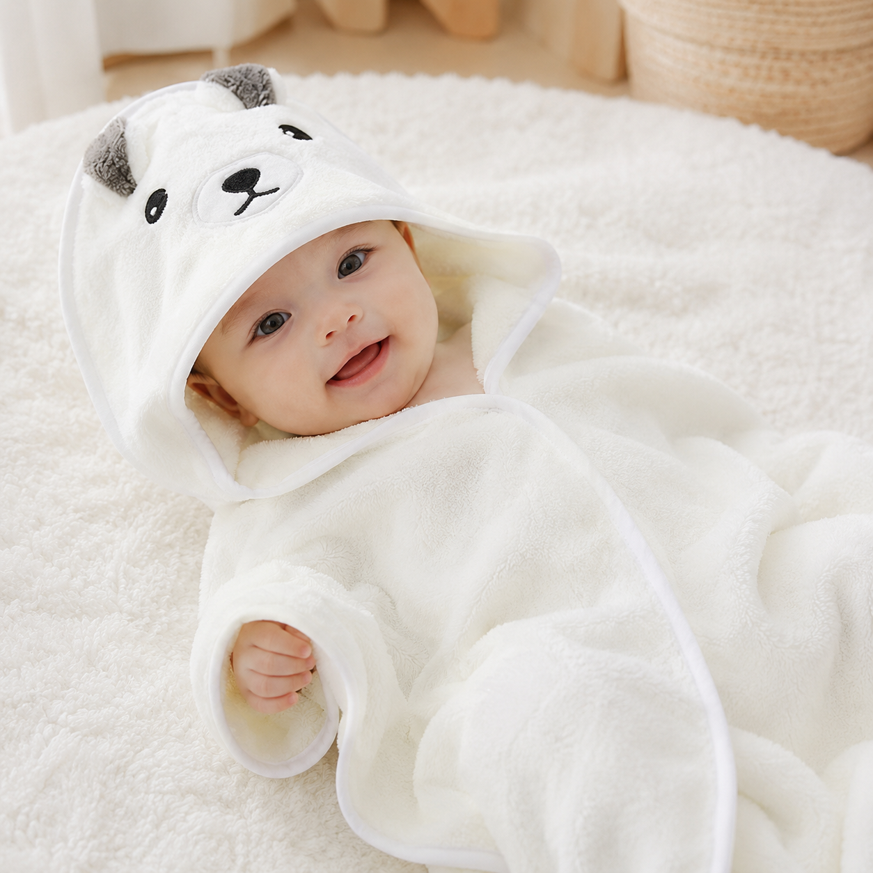 Toalla Poncho Bebé - Blanco Diseño 2
