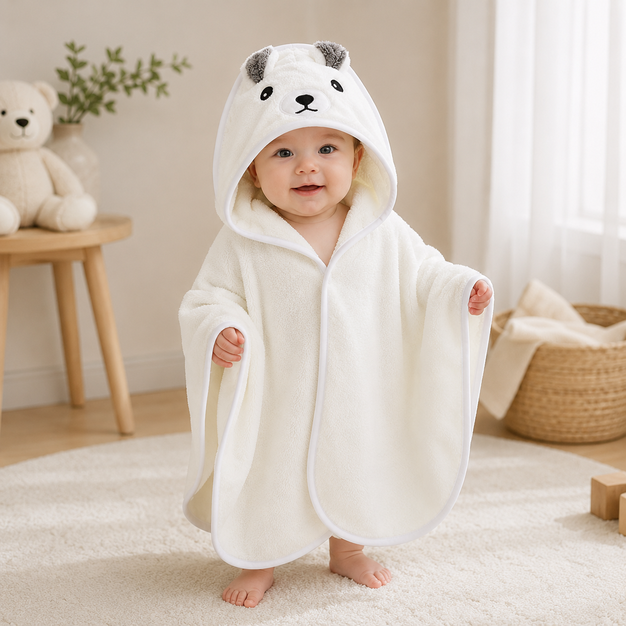 Toalla Poncho Bebé - Blanco Diseño 2 Vista 2