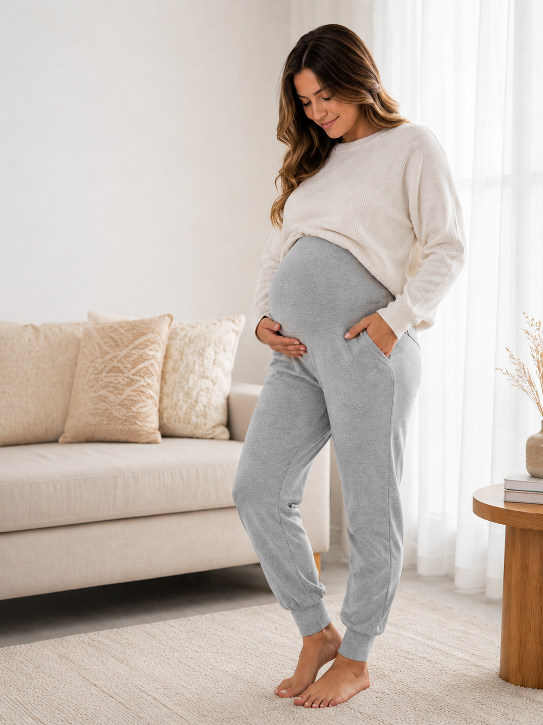 Pantalón maternal jogger gris cintura alta