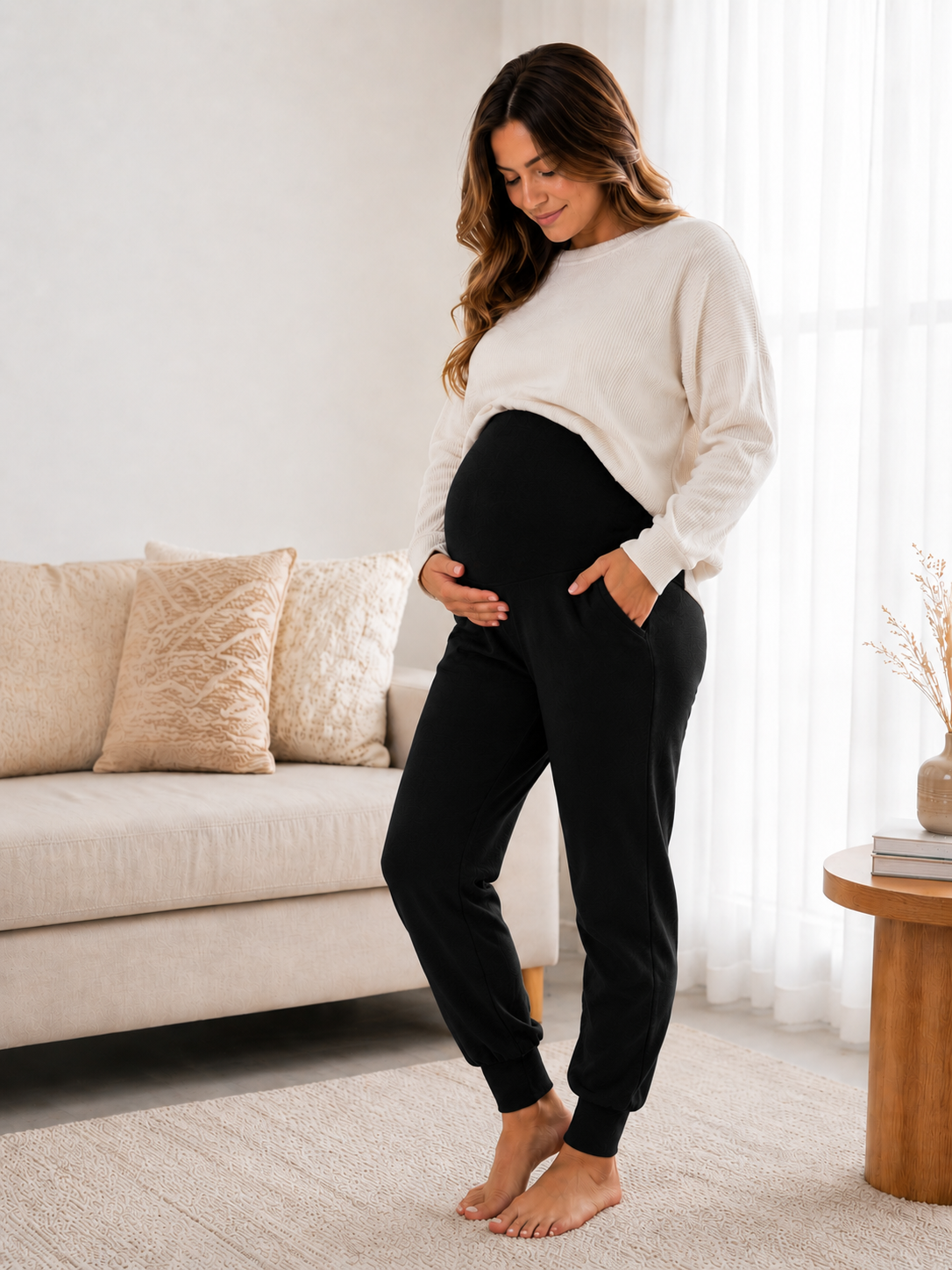 Pantalón maternal jogger negro cintura alta
