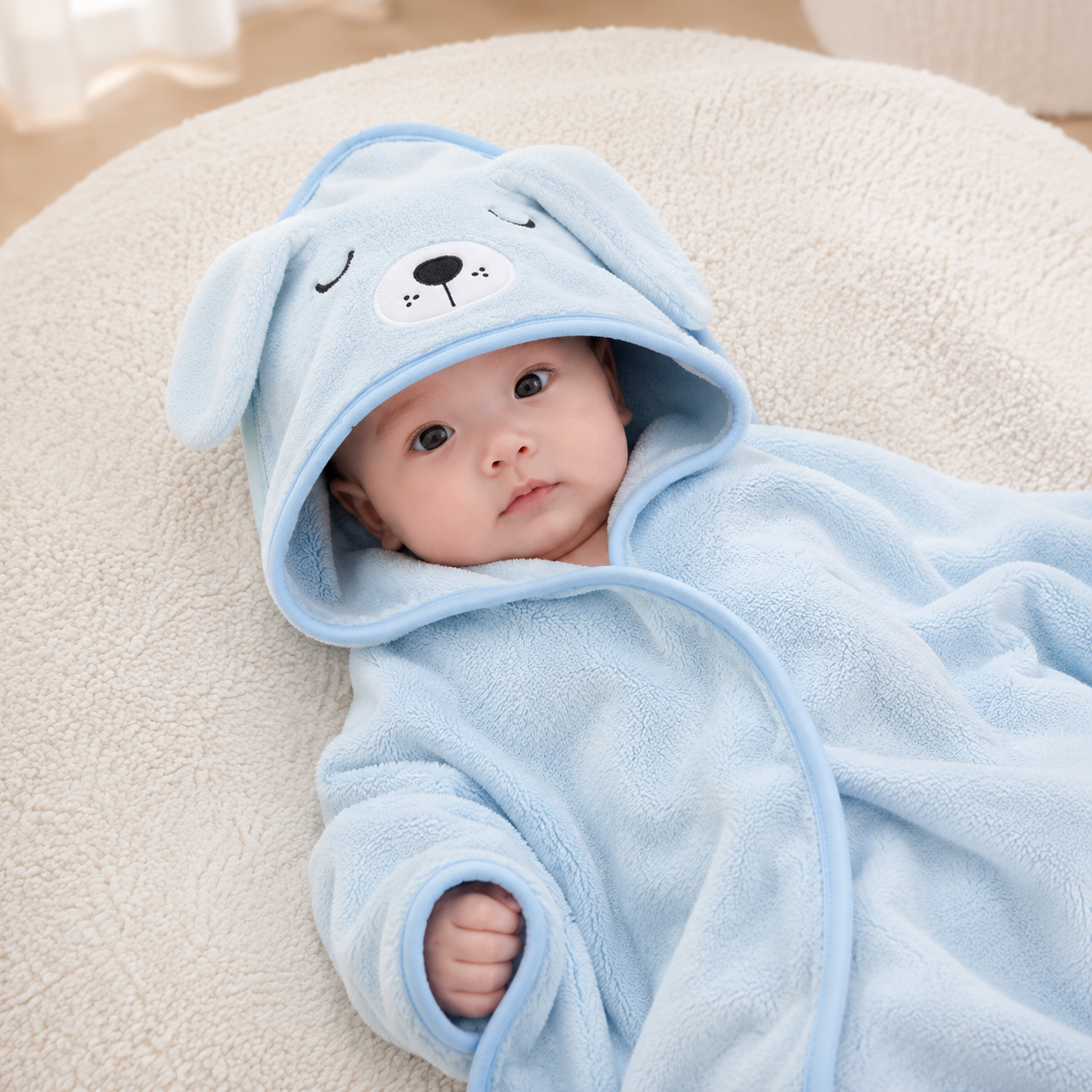 Toalla Poncho Bebé - Celeste Diseño 1