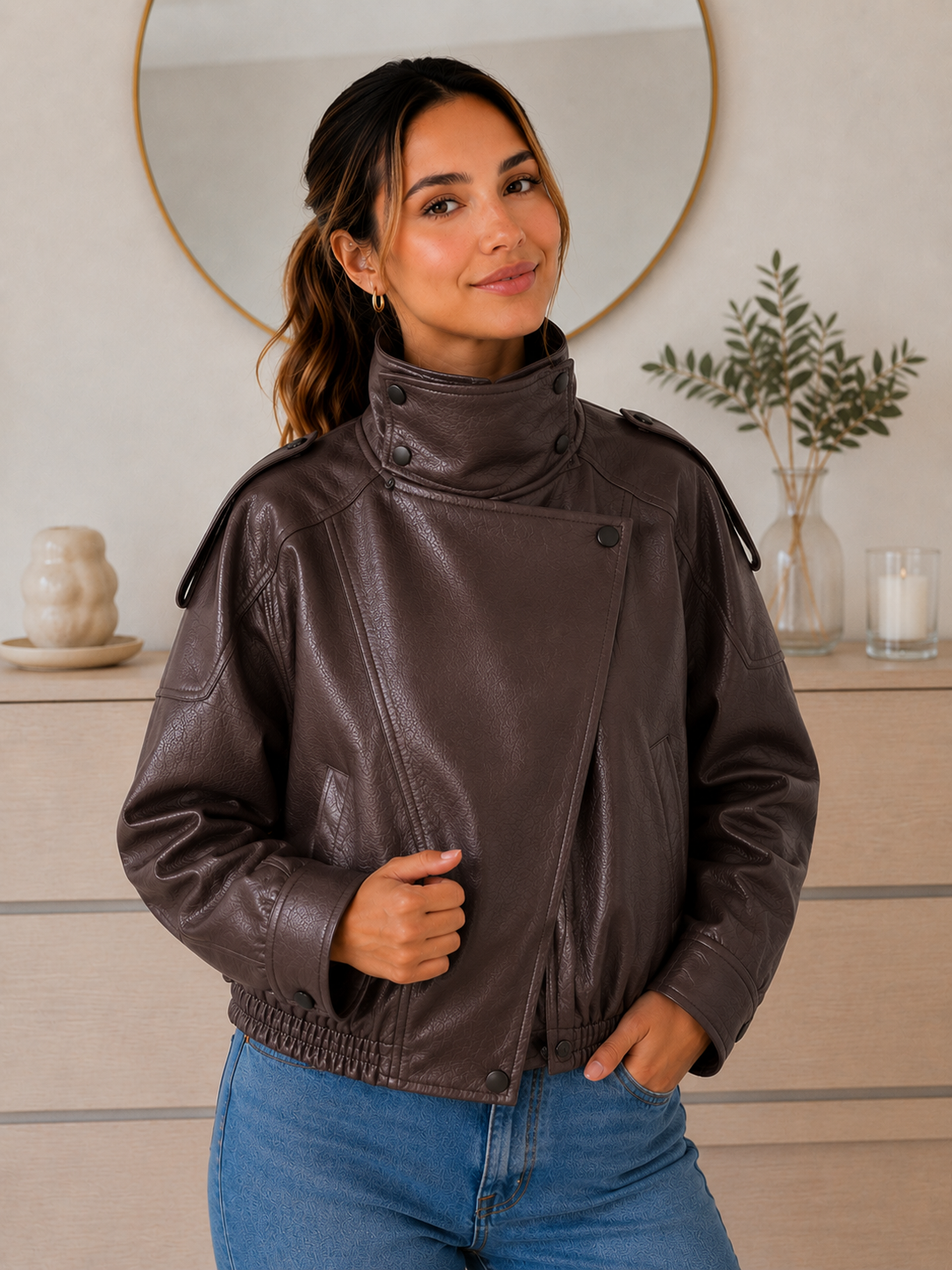 Chaqueta Moto Marrón