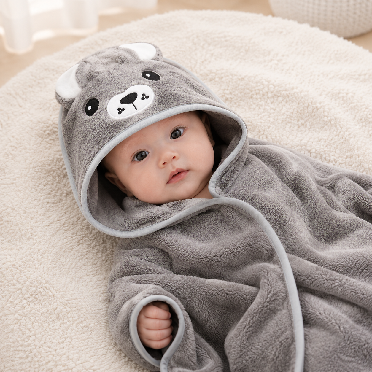 Toalla Poncho Bebé - Gris Diseño 2