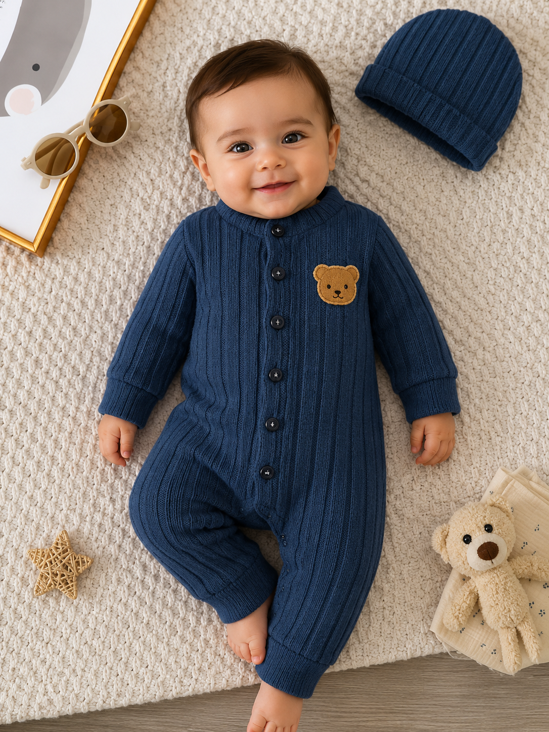 Mameluco Bebé con Osito - Azul Marino