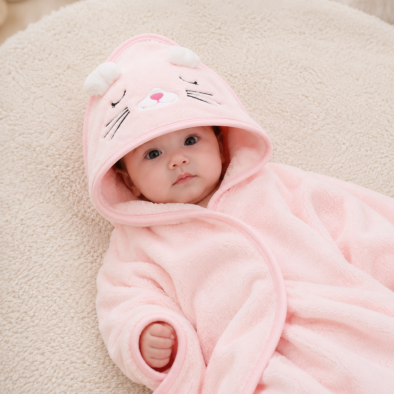 Toalla Poncho Bebé - Rosa Diseño 1